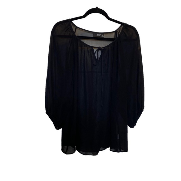 ANA A new approach women's size Large Black sheer blouse tie front 1/2 sleeve - Picture 1 of 5